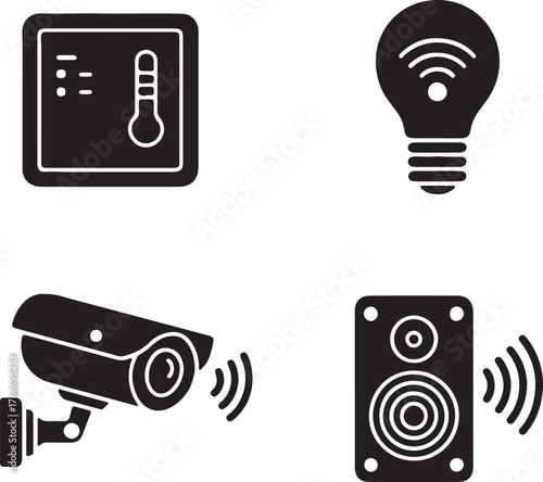 Smart Home Automation Device Silhouette Icons Depicting Technology Integration