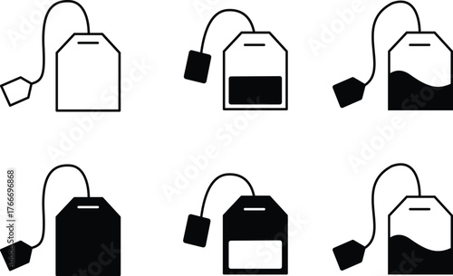 Tea bag Icon set vector Illustration of teabag Symbols for Cafe, Drink, and Beverage Design.