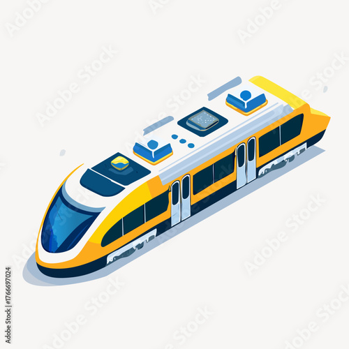 Modern yellow train speeding on tracks for transportation.