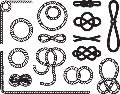 Rope Knot Tie Cord String Marine Nautical Border Decorative Elements Black Shape