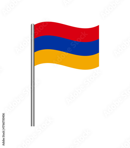 Vector illustration of the Armenia flag waving on a flagpole, isolated on white background. Perfect for design, educational, and patriotic projects.