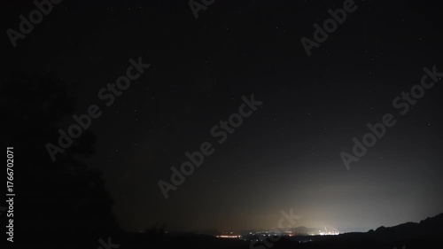 Time-lapse of a starry night sky, and an airplane flying through a starry night sky, Night sky blazing with a luminous meteor shower