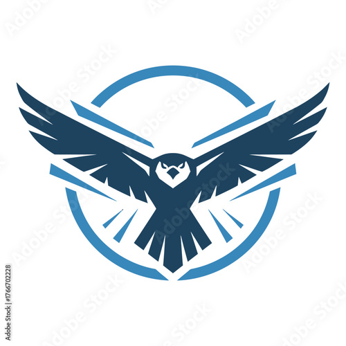 Blue falcon bird wings spread in circle logo graphic vector