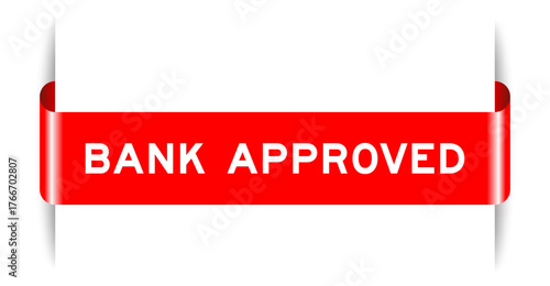 Red color inserted label banner with word bank approved on white background