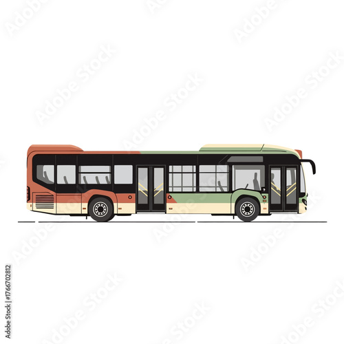 Public transportation bus illustration with multiple windows and doors, designed for urban commuting and passenger travel