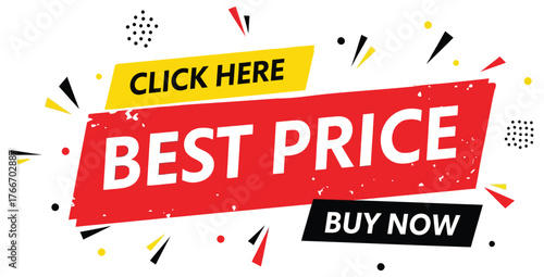 Attractive best price promotion banner with click here and buy now call to action text