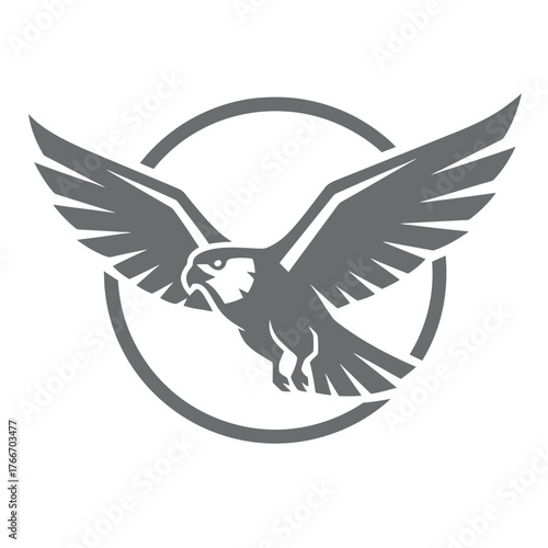 Gray falcon bird flying inside a circle graphic design animal wings