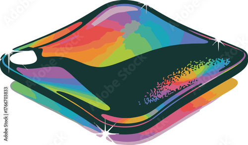 Colorful rhombus with fluid abstract shapes and glossy highlights for a modern graphic style