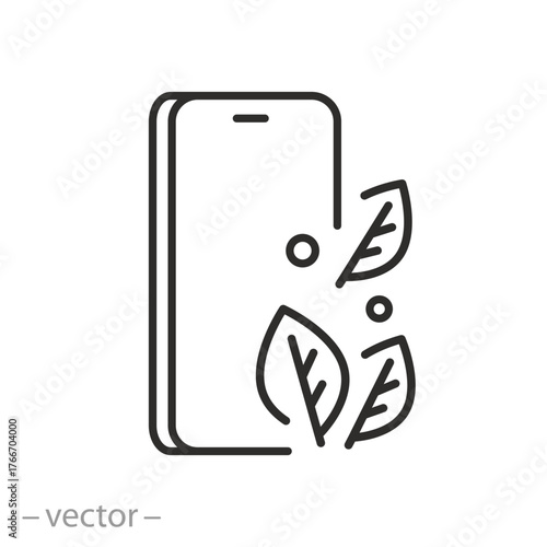Phone with Leaves. Linear Vector Illustration