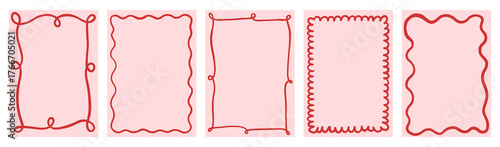 Retro coquette vector ribbon frames in red and pink colors, whimsical wavy borders for Christmas, Valentine's Day menus, greeting cards and invitations