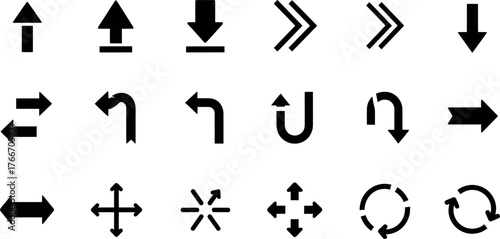 Vector art of set of handdrawn arrow icons indicating direction, movement, and navigation
