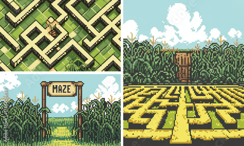 Corn Maze Pixel Art Challenge Awaiting Adventurers with Winding Paths Adventure Game
