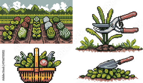 Pixel Art Vegetable Garden Harvest Abundance Basket Veggies Patch Pixelated Agriculture