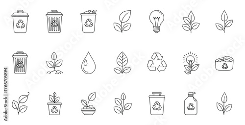 Collection of environmental icons representing recycling and sustainable practices