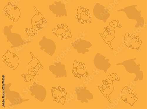Wombat Kangaroo Koala Cute Minimal Cartoon Character Seamless Wallpaper Background