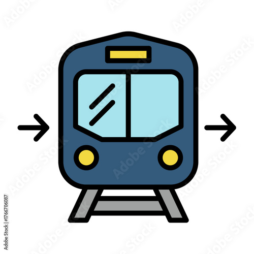 Modern flat design icon of a subway train representing the concept of public transportation, urban mobility, and commuter travel