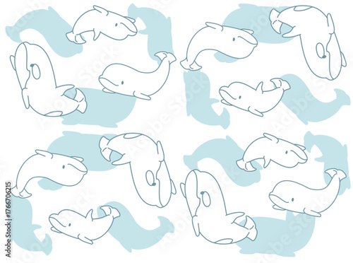 Orca Dolphin Beluga Cute Minimal Cartoon Character Seamless Wallpaper Background