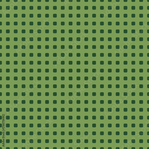 Rounded square grid seamless pattern in forest green on a moss green background, perfect for versatile design projects and digital artwork.