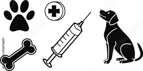 Cat and dog with medical syringe and healthcare icons vector illustration