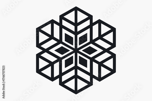 Classic Hexagonal Snowflake Icon for Winter Pattern Design