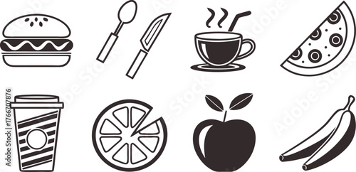 Food and drink icon set with coffee tea and breakfast items vector illustration