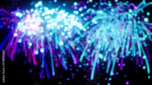 Futuristic neon fireworks display, Spectacular neoncolored fireworks with energetic trails