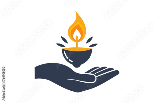hand holding diya symbol of sharing light festival icon