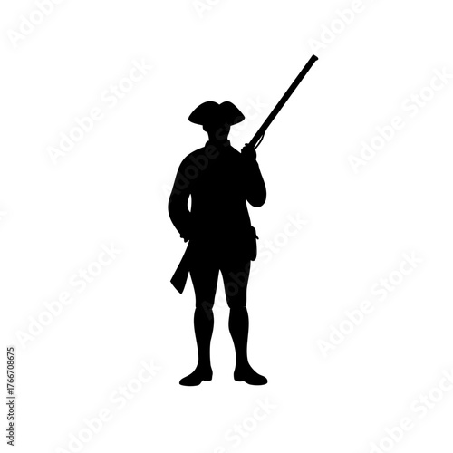 Silhouette of a Revolutionary War Soldier Holding a Musket in a Black Background