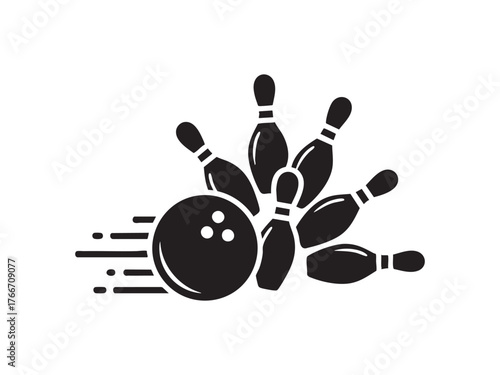 black and white bowling ball and pins