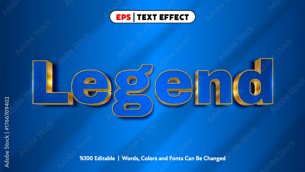 Obraz premium Legend 3D gold text effect with blue background editable vector design for creative typography and graphic projects