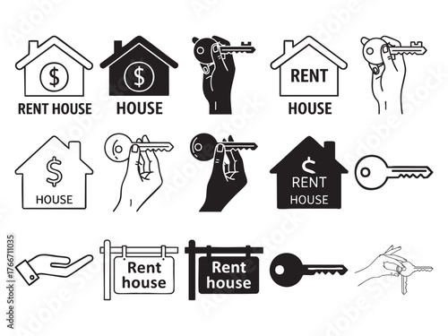 rent house icon set vector