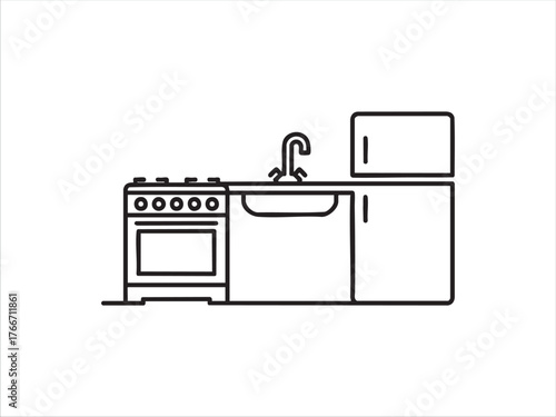 kitchen set line icon, outline vector sign, linear pictogram isolated on white. logo illustration