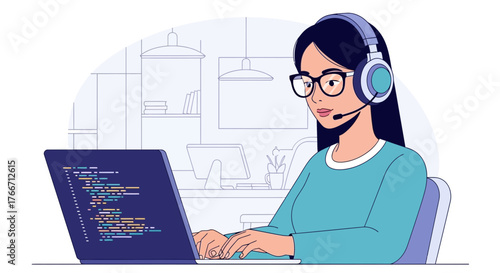 Woman Working From Home As Software Developer And Technical Support Engineer