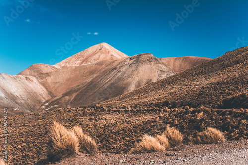 high altitude mountains landscape with blue sky in bolivia