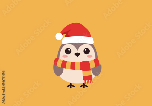 A cute cartoon owl wearing a Santa hat and scarf, ready for the natal festivities with a cheerful and festive appearance