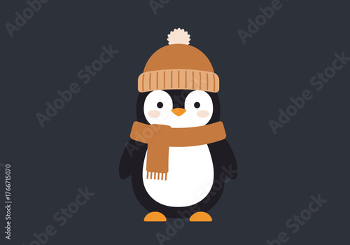 Adorable Penguin in Winter Attire A Natal Illustration Perfect for Holiday Designs, Winter Season Greetings, and Festive Social Media Content