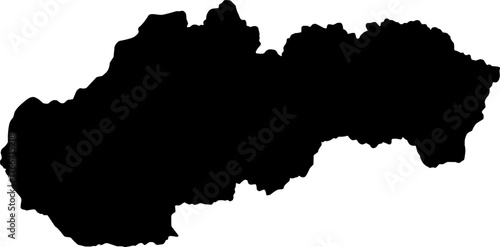 Black silhouette vector map of Slovakia national boundary, presented as a solid color political template of the Central European country.