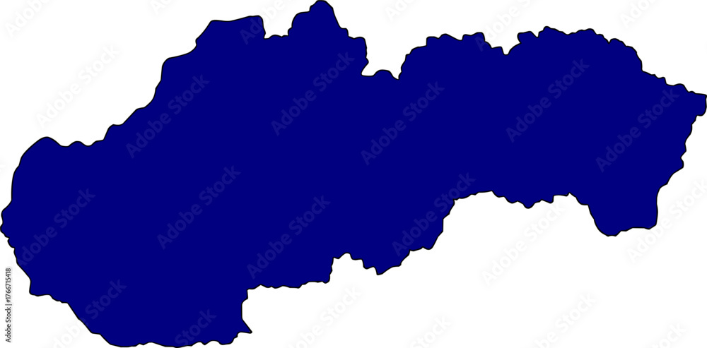 Obraz premium Blue silhouette vector map of Slovakia national boundary, presented as a solid color political template representing one of the national flag colors of the Central European country.