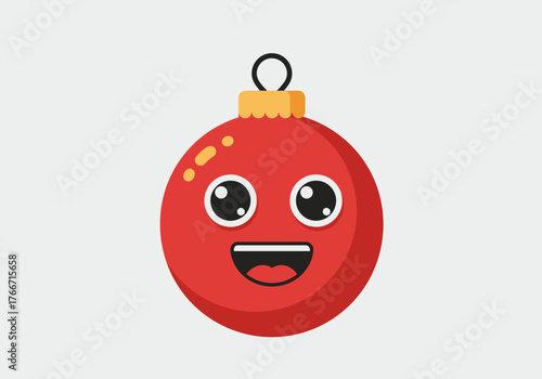 Cheerful red bauble illustration with a joyful, smiling face, perfect for adding a whimsical touch to festive natal designs and holiday celebrations