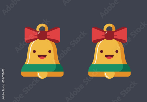 Two charming golden bells adorned with festive red bows and green ribbons, exuding a cheerful natal spirit perfect for holiday celebrations and joyous winter gatherings