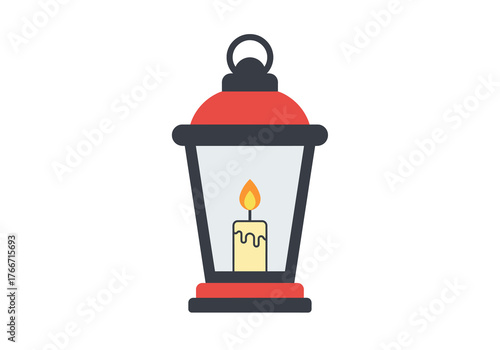 Illustration of a vintage red lantern with a burning candle inside, perfect for natal celebrations and evoking a sense of warmth and festive lighting