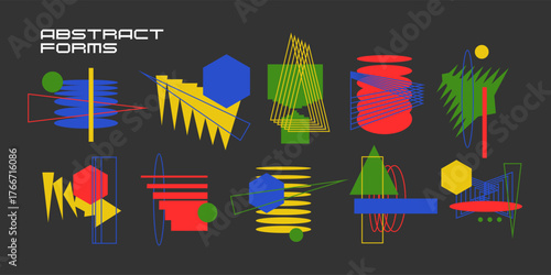 Rough abstract shapes. Various geometric shapes in a simple minimalist style, assembled in a set. Elements for different design and creative options.