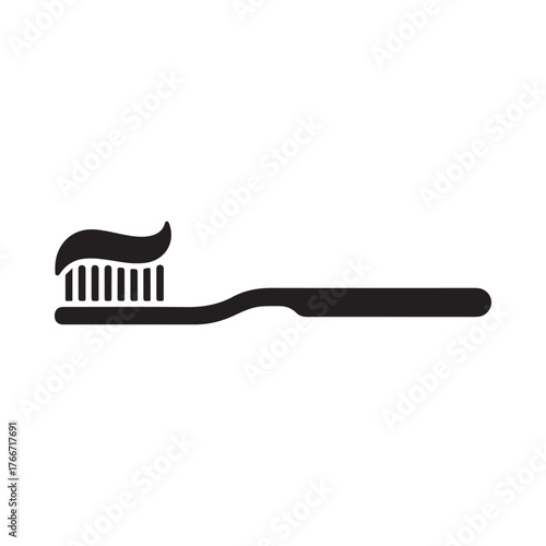 Black silhouette of a toothbrush with toothpaste on bristles