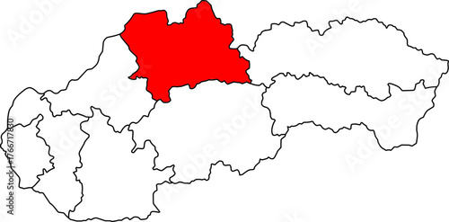 Detailed vector map of Slovakia highlighting Žilinský kraj, a Northwestern Slovakia territory centered on Žilina, known for its mountainous terrain, tourism, and significant automotive industry.