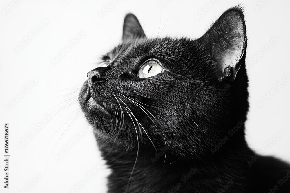 Obraz premium Black cat sitting isolated on white