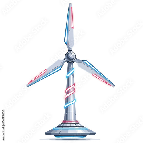 Futuristic Wind Turbine Generating Renewable Energy with Sleek Design and Glowing Accents