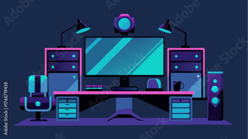 A sleek gaming setup featuring multiple monitors RGB lighting and highend peripherals demonstrating the ultimate gaming experience at home.