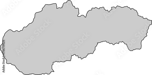 Grey silhouette vector map of Slovakia national boundary, presented as a solid color political template of the Central European country.