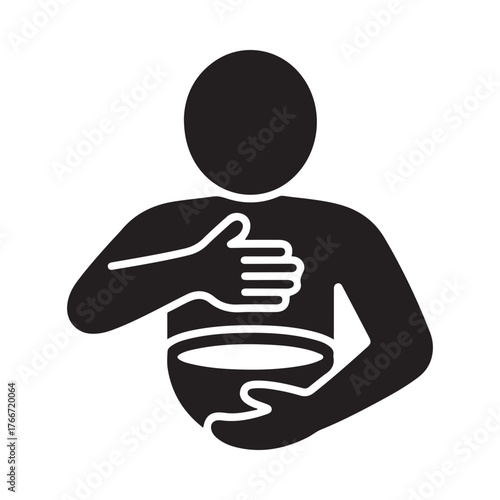 Black silhouette of a person holding their chest and abdomen