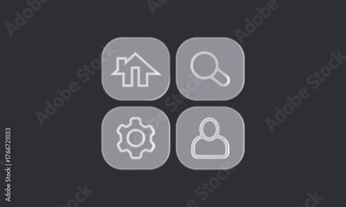Glassmorphism UI Icons – Home, Search, Settings, and User Profile